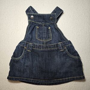 Old Navy Infant Girls Size 3-6 Months Denim Jumper Jean Dress Ruffled Back Cute!